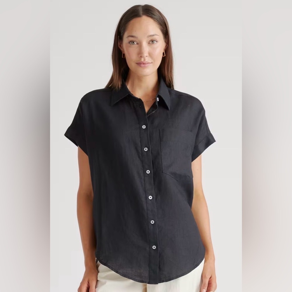 Quince European linen camp shirt black in medium NYT
